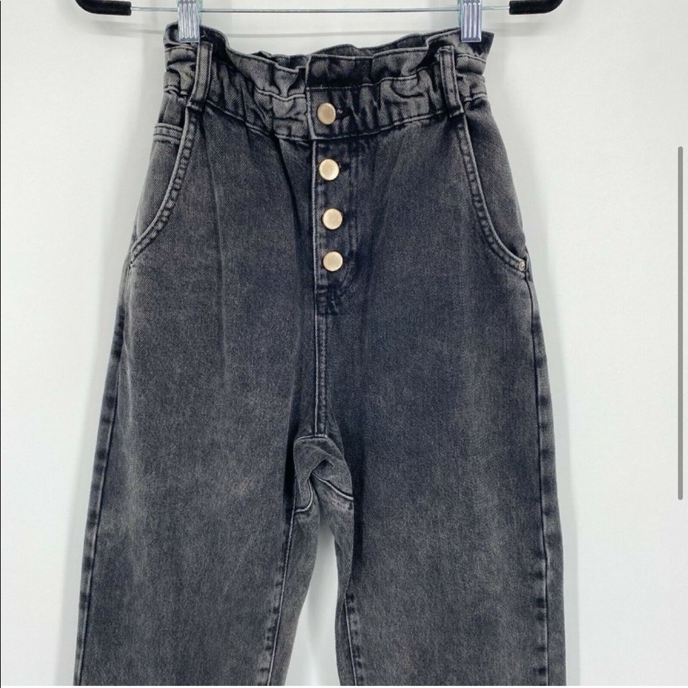Zara Super High Rise Paperbag Waist Mom Boyfriend Engineering Crop Jeans Size 0 - Picture 4 of 13